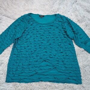 Notations Shirt Womens 2X Teal Blouse Evening Top‎ Sparkly Ruffles Career Comfy